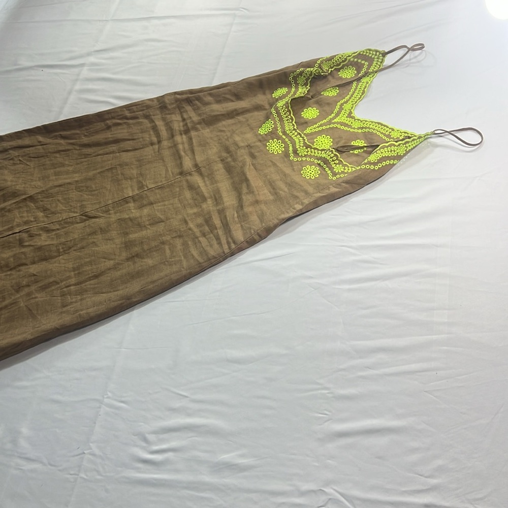 Zara Mocha brown and neon, maxi linen dress size extra small - Picture 4 of 8